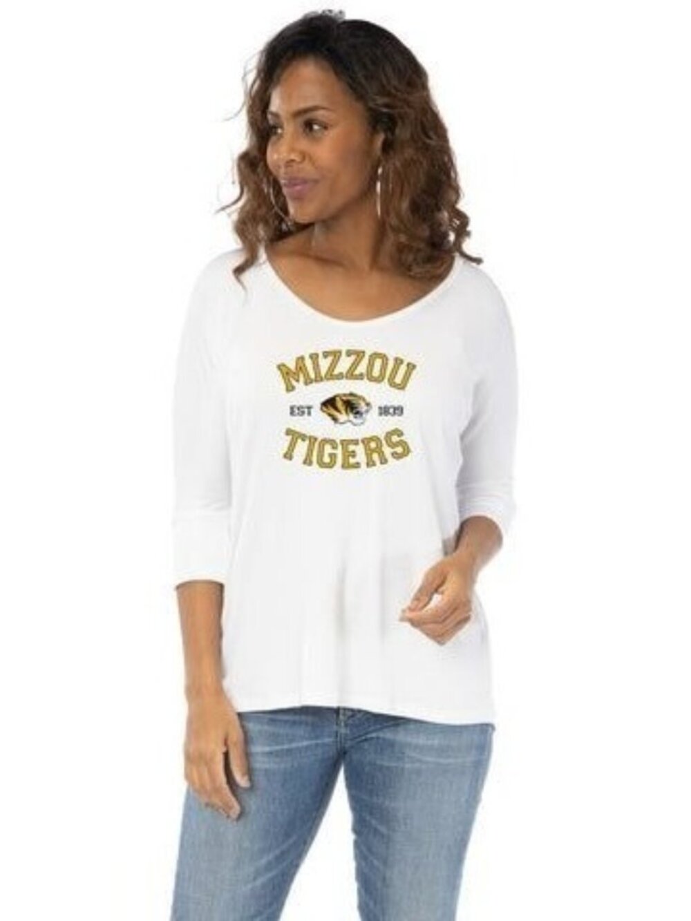 New Flying Colors Mizzou Missouri Tigers White Tamara Top Dolman Sleeve Size XXL